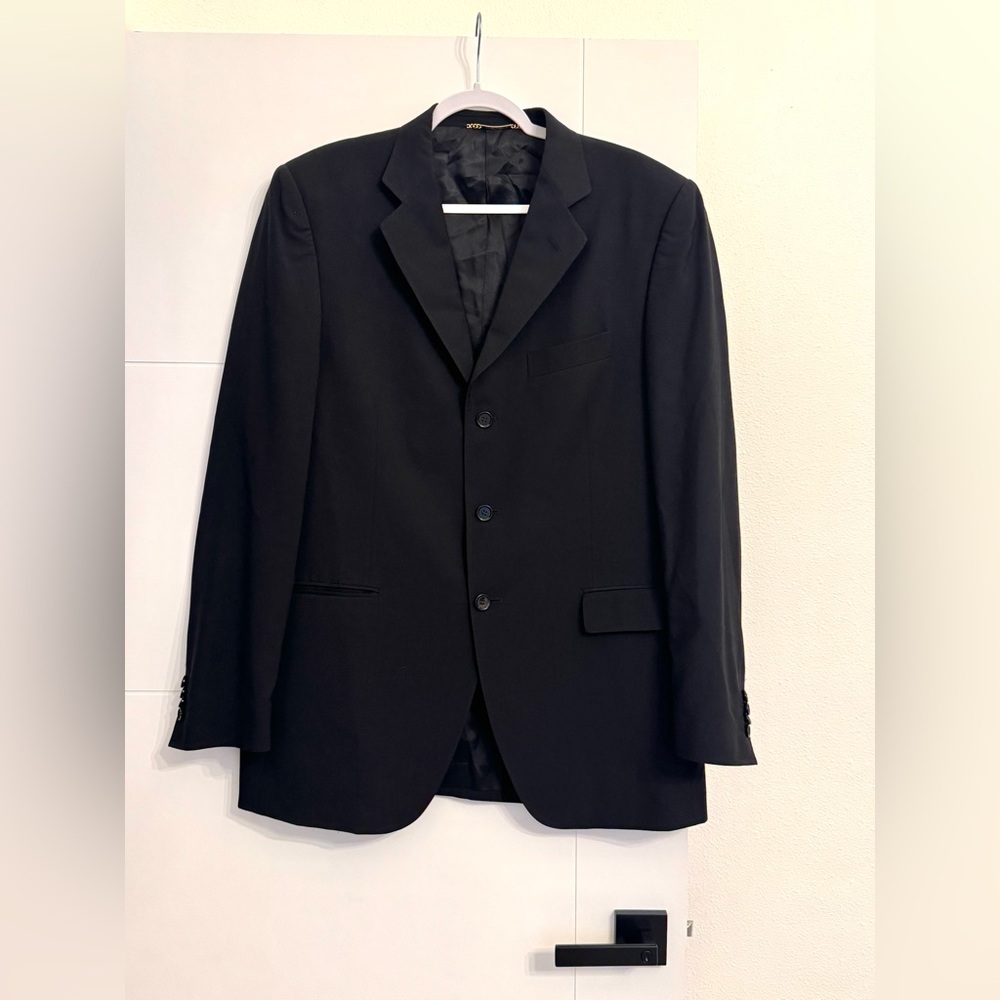 Dolce & Gabbana Solid Black Three Button‎ Virgin Wool Blazer Suit Jacket Mens 44